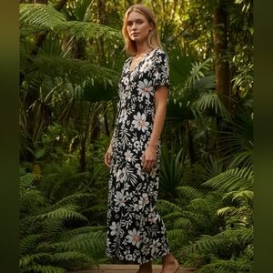 Denim & Co Navy & White Print Maxi Dress 100%cotton Medium